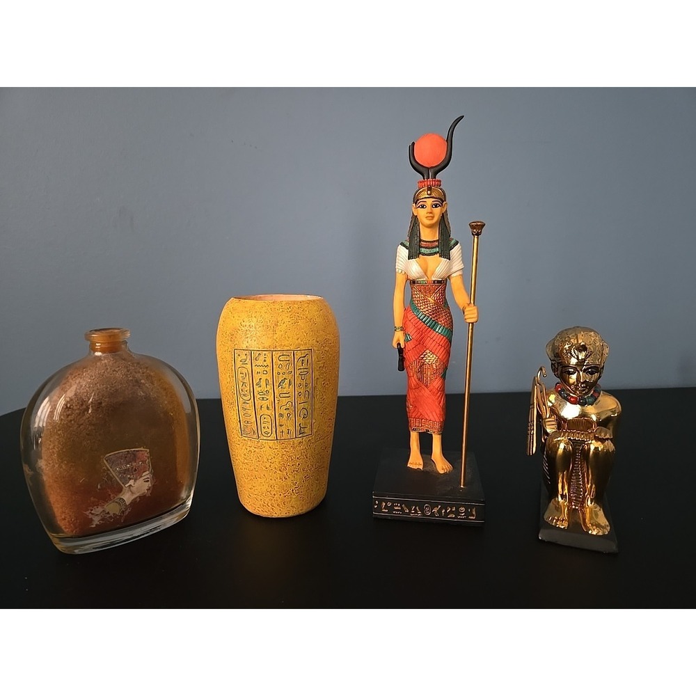 4 Egyptian Decor‎ Canopic Jar Hathor Goddess King Tut Squat Tutankhamun